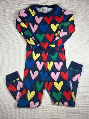 Hanna Andersson Navy Pajama Set with Multicolor Hearts